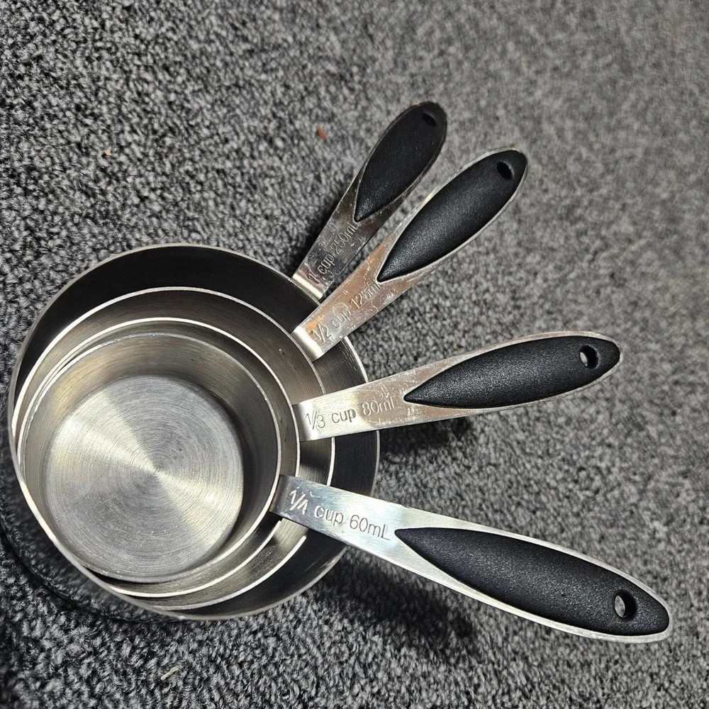 Stainless Steel‎ Measuring Cup Set 4 Piece Black Soft Grip Handles 250mL-60mL